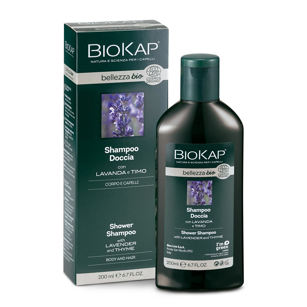 BIOKAP BELEZZA BIO šampon a sprchov&#253; gel - levandule a tymi&#225;n, 200 ml