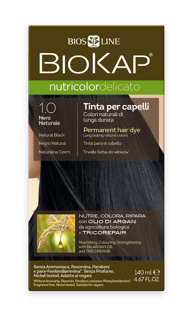 BIOKAP NUTRICOLOR DELICATO - Barva na vlasy - 1.00 Čern&#225; př&#237;rodn&#237; 140 ml    