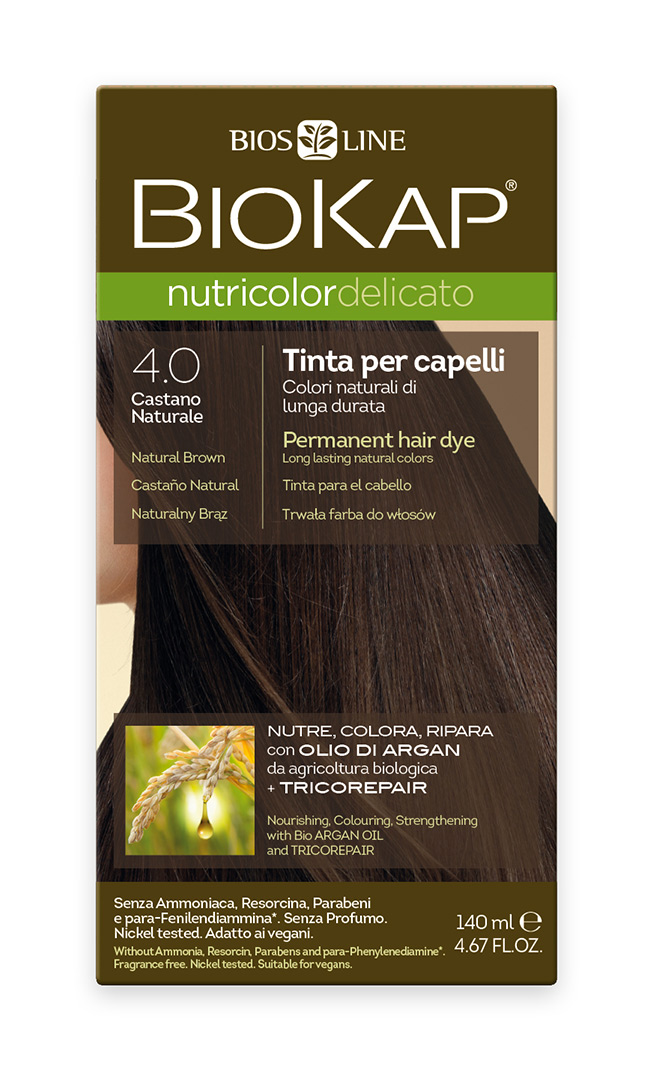 BIOKAP NUTRICOLOR DELICATO - Barva na vlasy - 4.00 Hněd&#225; přirozen&#225; 140 ml