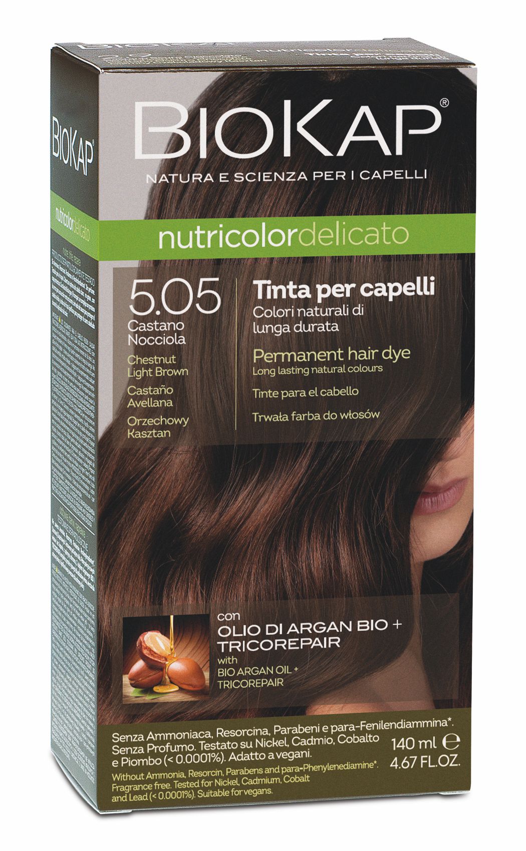 BIOKAP NUTRICOLOR DELICATO - Barva na vlasy - 5.05 Hněd&#225; - světl&#253; kaštan 140 ml