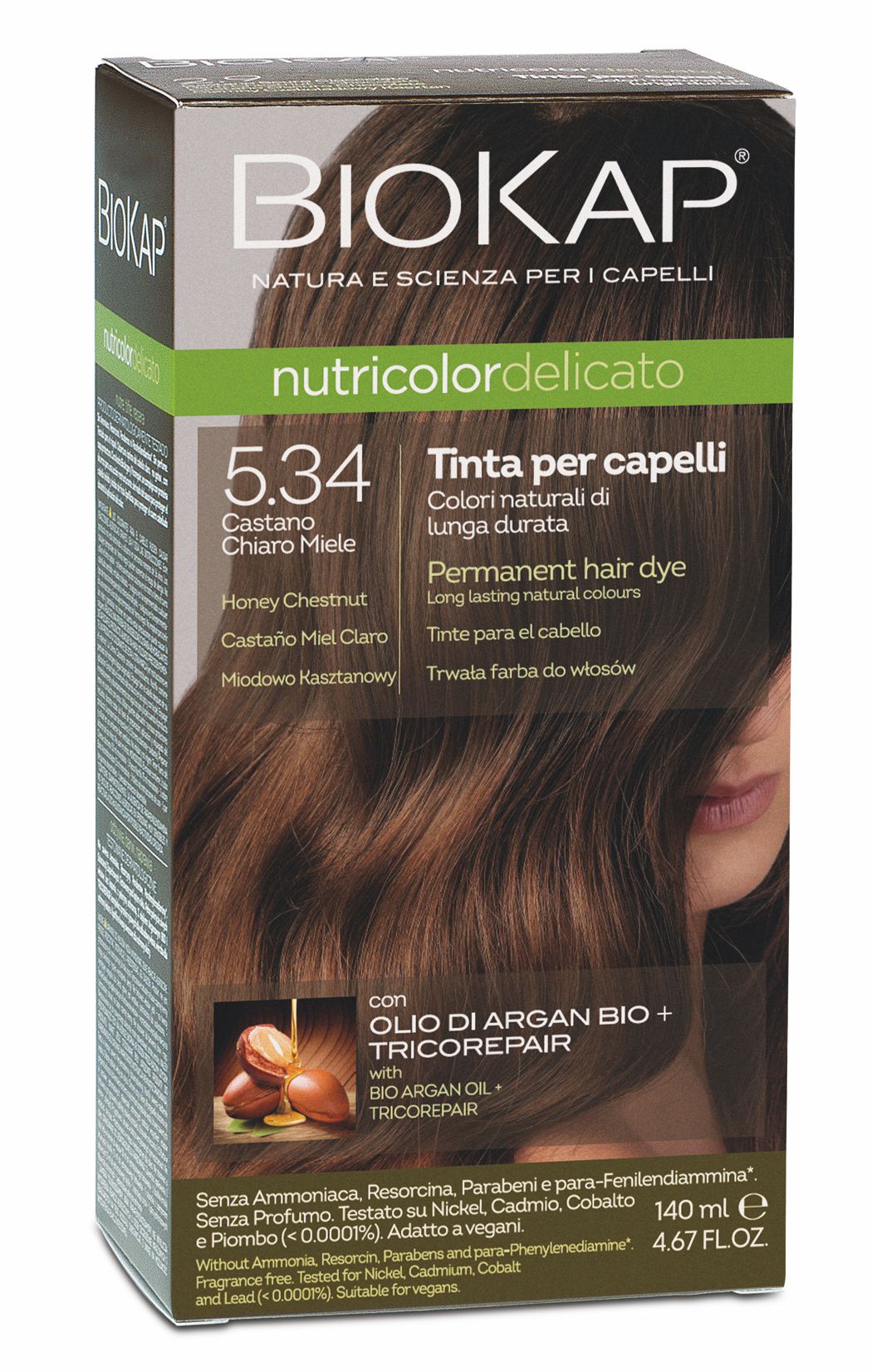 BIOKAP NUTRICOLOR DELICATO - Barva na vlasy - 5.34 Medov&#225; kaštanov&#225; 140 ml