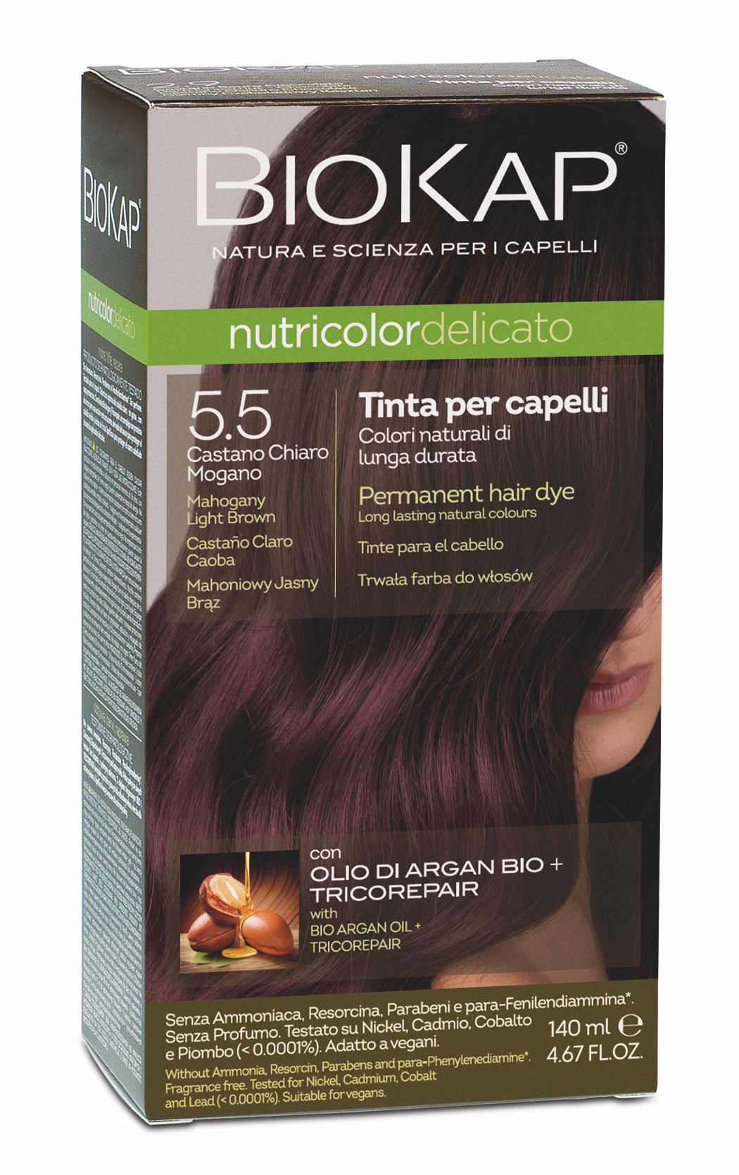 BIOKAP NUTRICOLOR DELICATO - Barva na vlasy - 5.50 Hněd&#225; - světl&#253; mahagon 140 ml