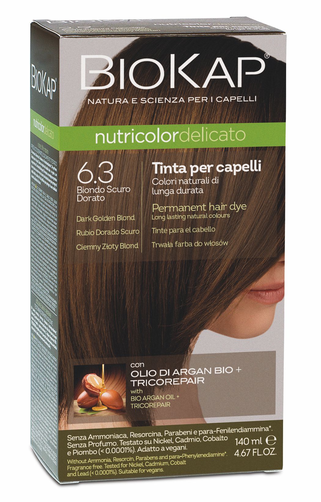 BIOKAP NUTRICOLOR DELICATO - Barva na vlasy - 6.30 Blond zlat&#225; tmav&#225; 140 ml