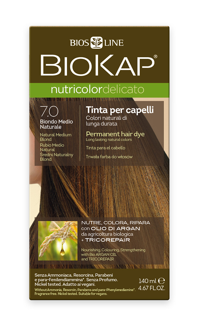 BIOKAP NUTRICOLOR DELICATO - Barva na vlasy - 7.0 Blond př&#237;rodn&#237;  středn&#237; 140 ml