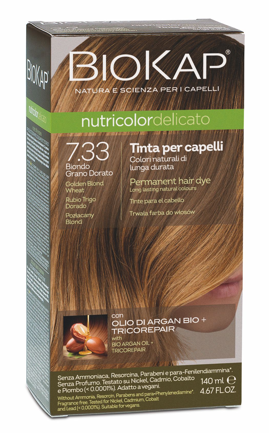 BIOKAP NUTRICOLOR DELICATO - Barva na vlasy - 7.33 Blond Zlat&#225; pšenice 140 ml