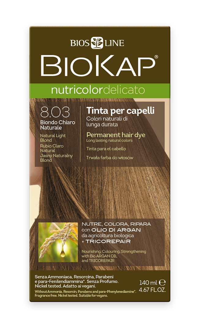 BIOKAP NUTRICOLOR DELICATO - Barva na vlasy - 8.03 Blond př&#237;rodn&#237; světl&#225;  140 ml