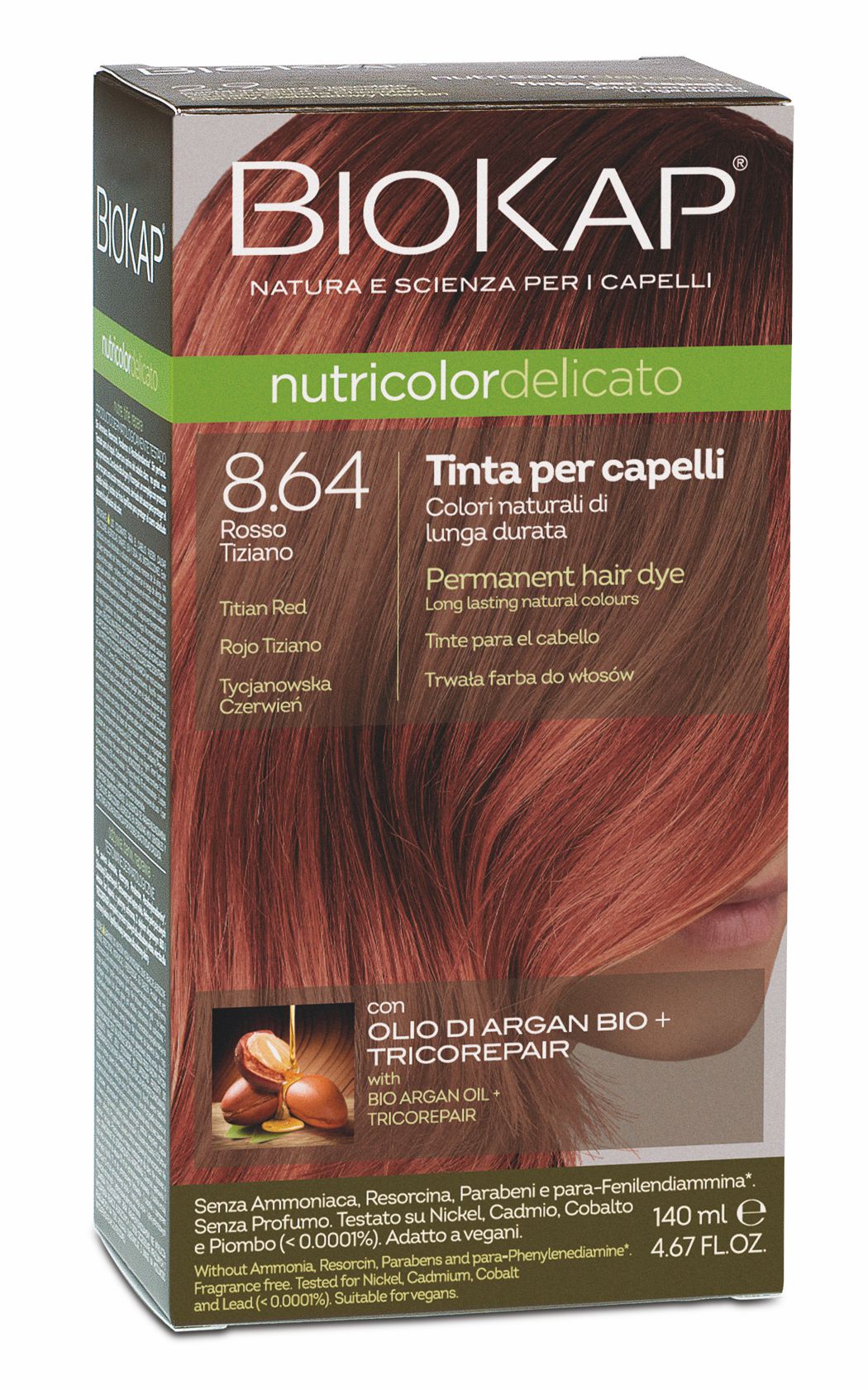 BIOKAP NUTRICOLOR DELICATO - Barva na vlasy - 8.64 Tizianově červen&#225; 140 ml