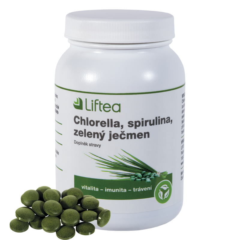Chlorella, spirulina, zelený ječmen